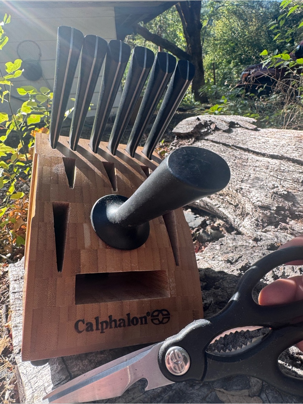 Calphalon Knife Block with 6 Katana Steak Knives, Scissors & Sharpener